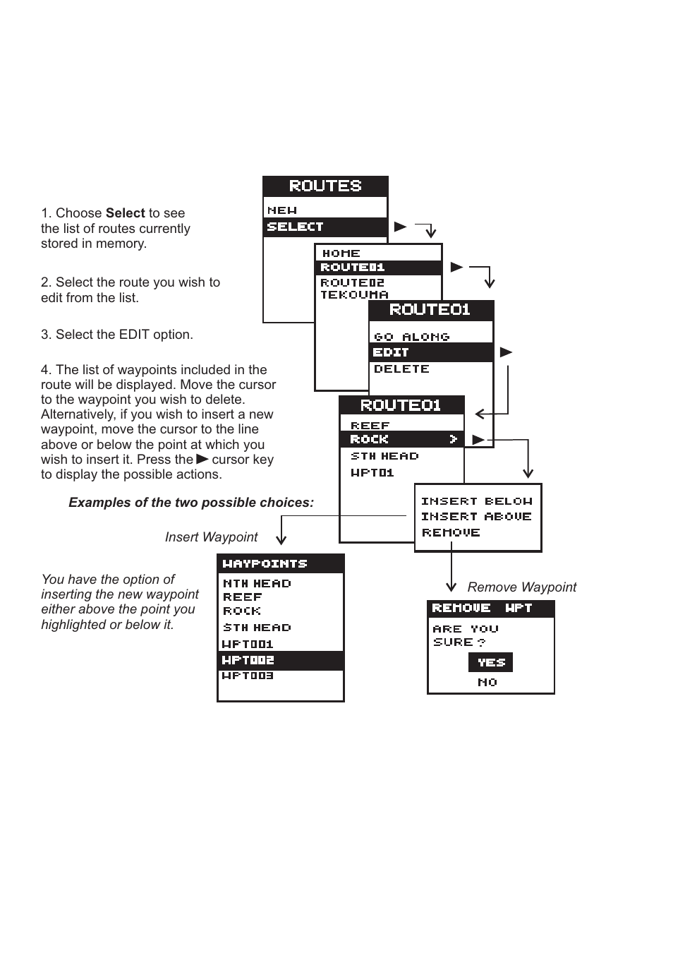 2 adding and deleting waypoints in a route | Navman Tracker500/500i User Manual | Page 30 / 44
