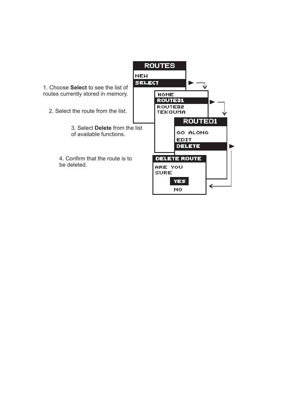 4 deleting a route | Navman Tracker500/500i User Manual | Page 32 / 44