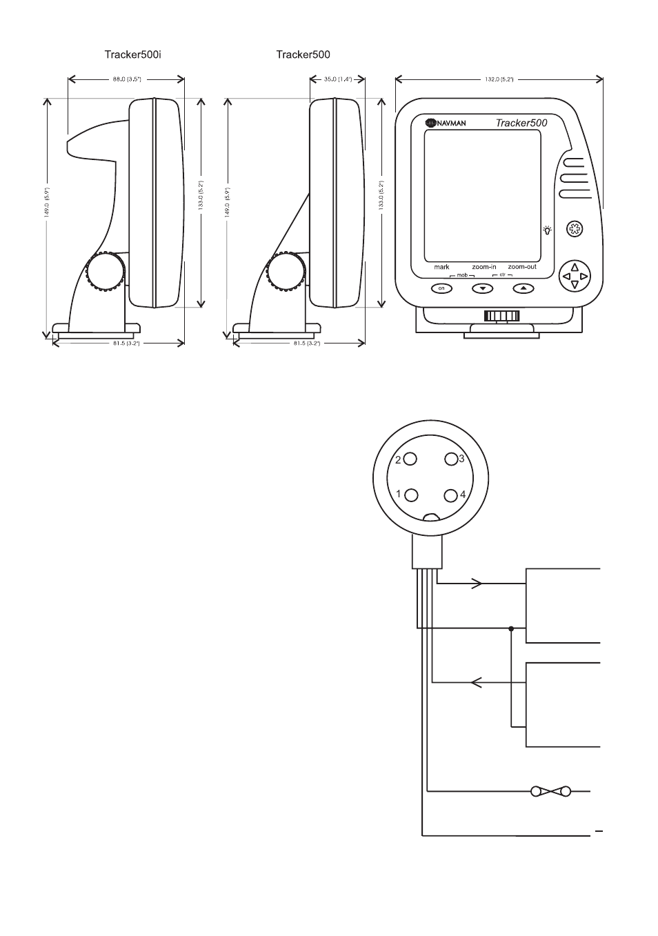 Power cable connections, Five pin connector | Navman Tracker500/500i User Manual | Page 40 / 44