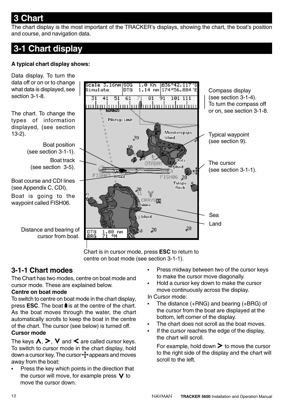 3 chart, 1 chart display, 1-1 chart modes | Navman tracker plotter TRACKER 5600 User Manual | Page 12 / 42