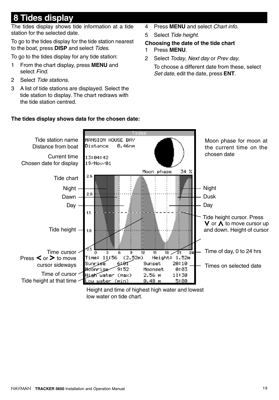 8 tides display | Navman tracker plotter TRACKER 5600 User Manual | Page 19 / 42