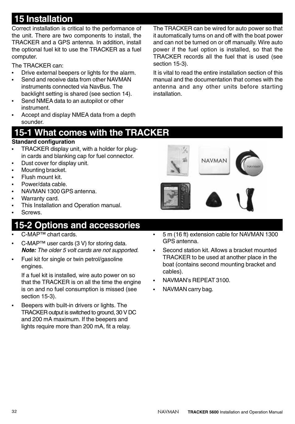2 options and accessories | Navman tracker plotter TRACKER 5600 User Manual | Page 32 / 42