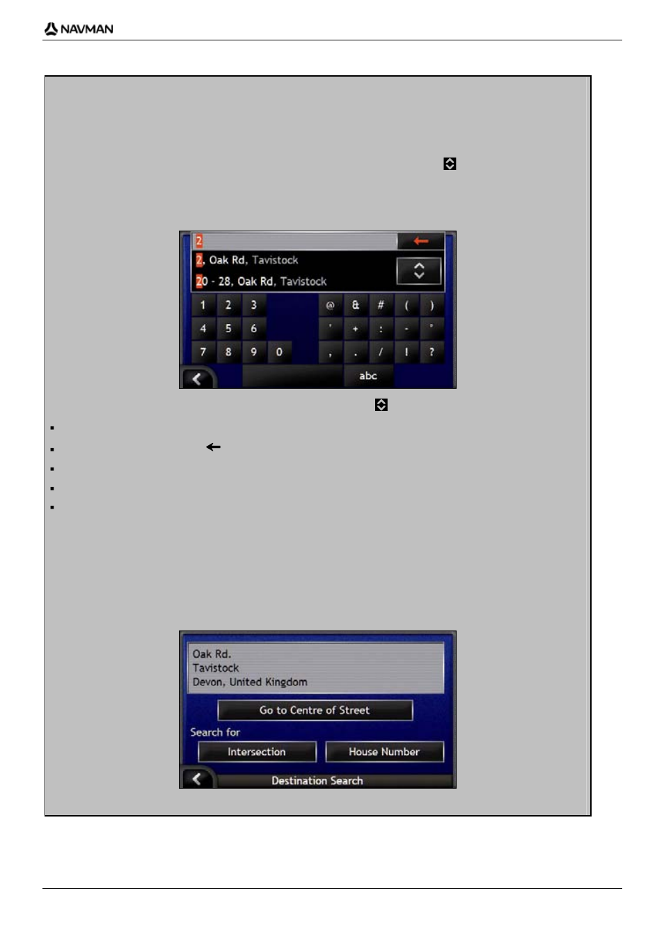 Using the keyboard screen, Using the destination search screen | Navman iCN700 User Manual | Page 27 / 124