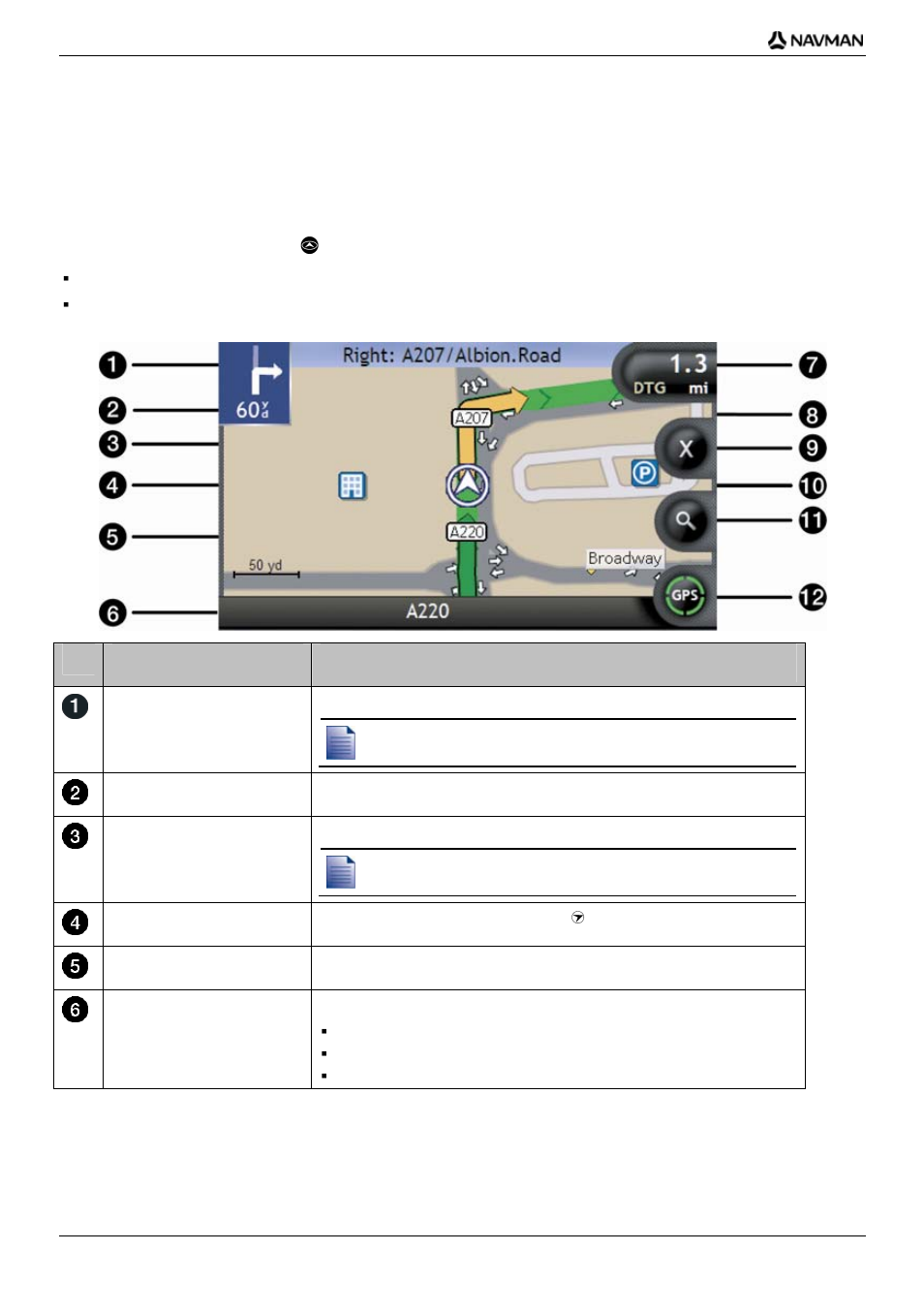 2d map screen, Item description | Navman iCN700 User Manual | Page 44 / 124