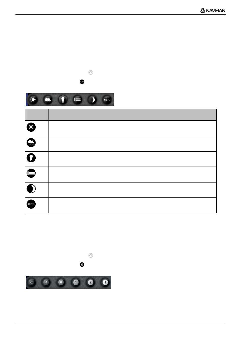 How do i customize camera preferences, Lighting options, Brightness options | Setting description | Navman iCN700 User Manual | Page 58 / 124