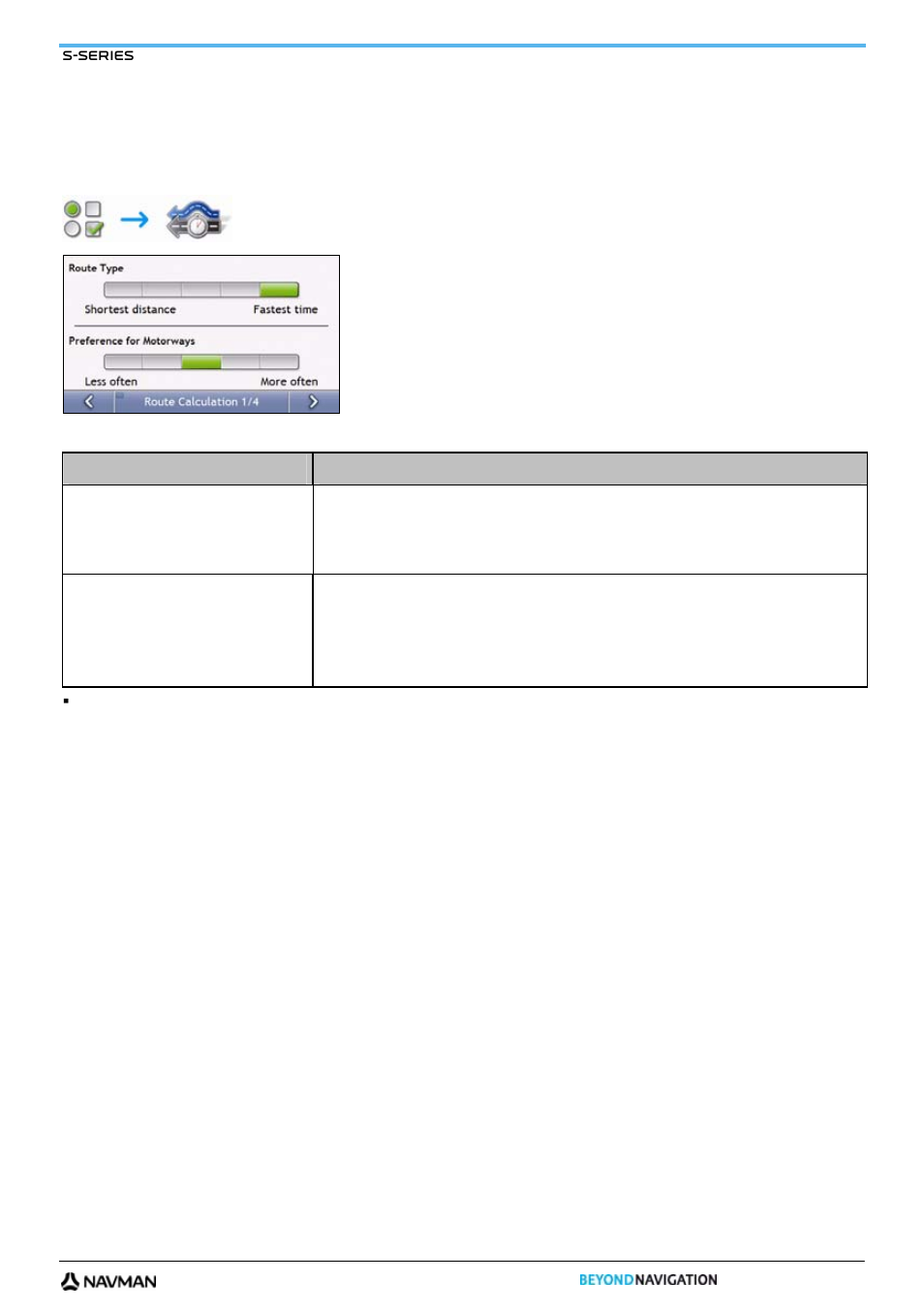 Route options, Route calculation 1/4 | Navman S-Series User Manual | Page 71 / 133