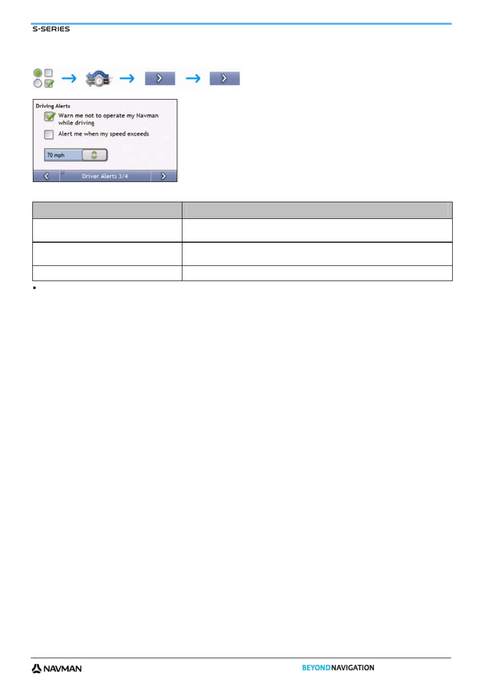 Driver alerts 3/4, E “driver alerts 3/4 | Navman S-Series User Manual | Page 73 / 133
