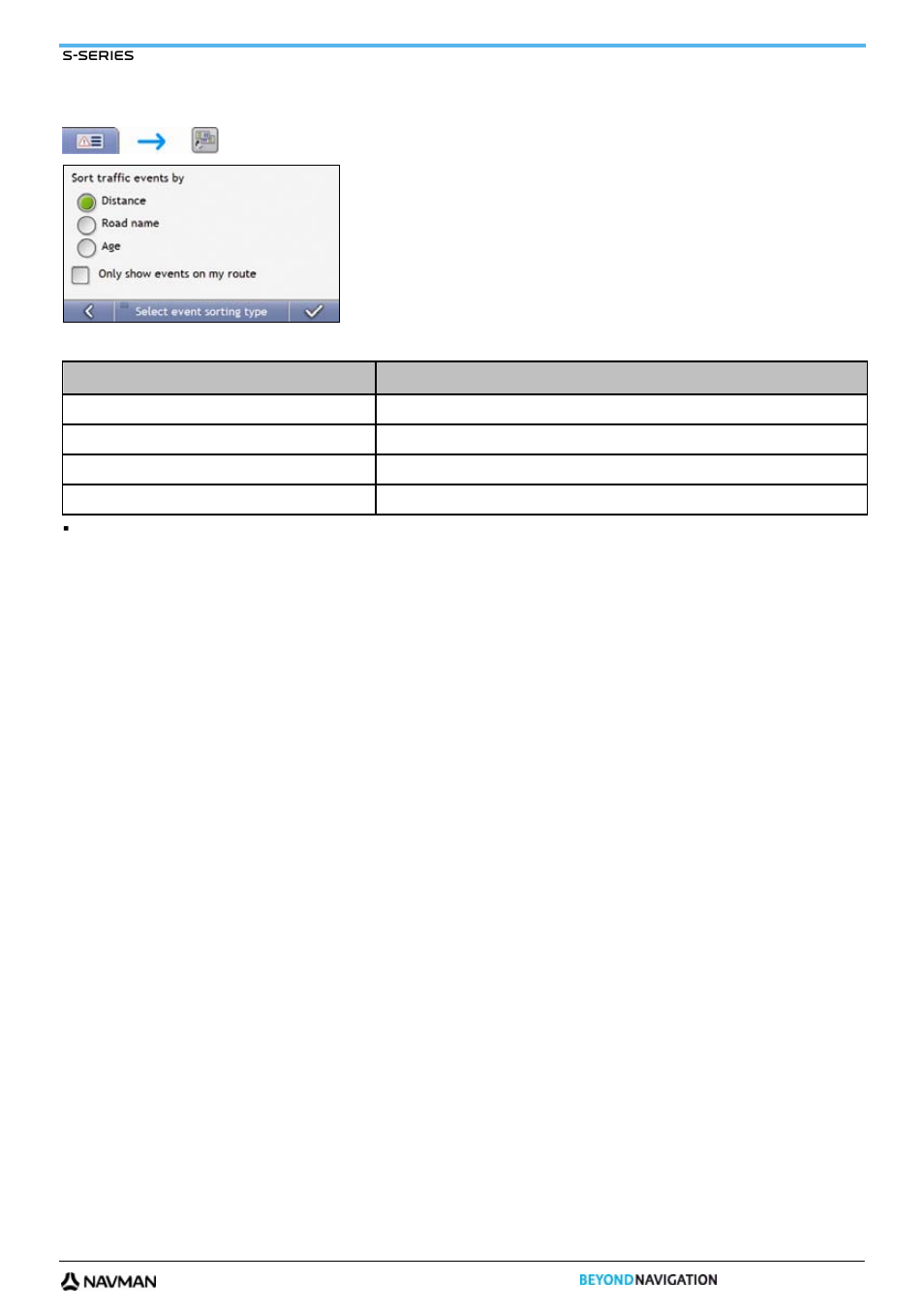 Select event sorting type | Navman S-Series User Manual | Page 87 / 133