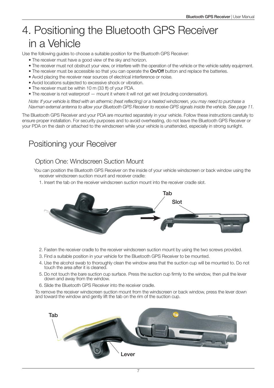 Positioning your receiver | Navman 4100 User Manual | Page 7 / 13