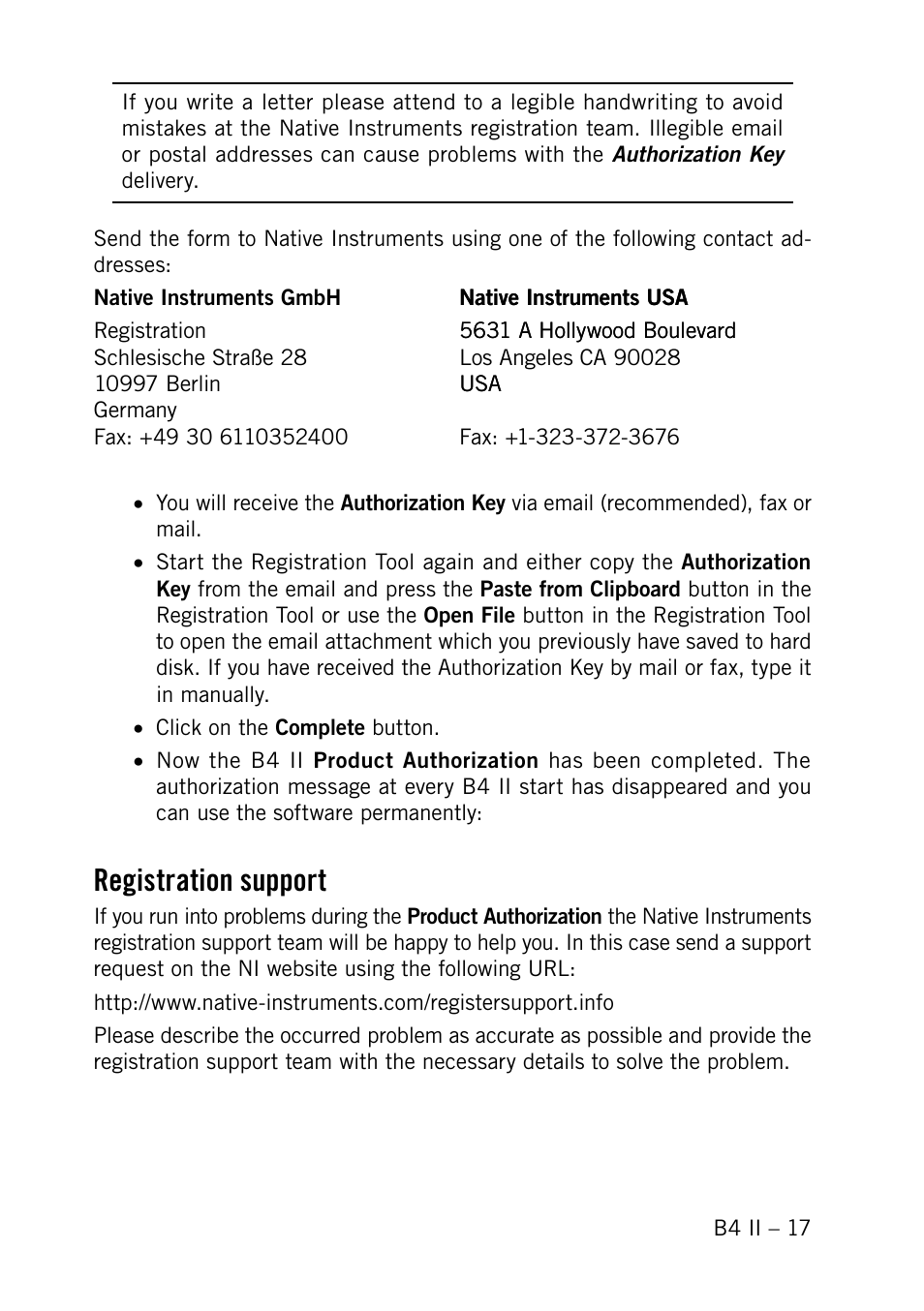 Registration support | Native Instruments B4 II User Manual | Page 17 / 88