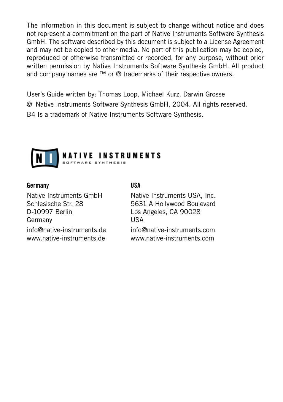 Native Instruments B4 II User Manual | Page 2 / 88