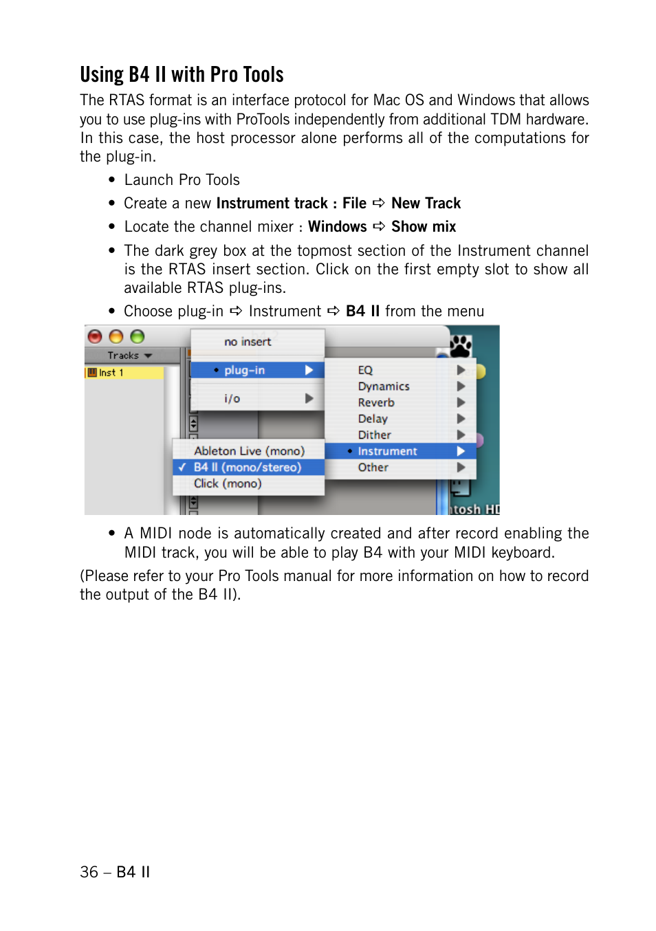 Using b4 ii with pro tools | Native Instruments B4 II User Manual | Page 36 / 88