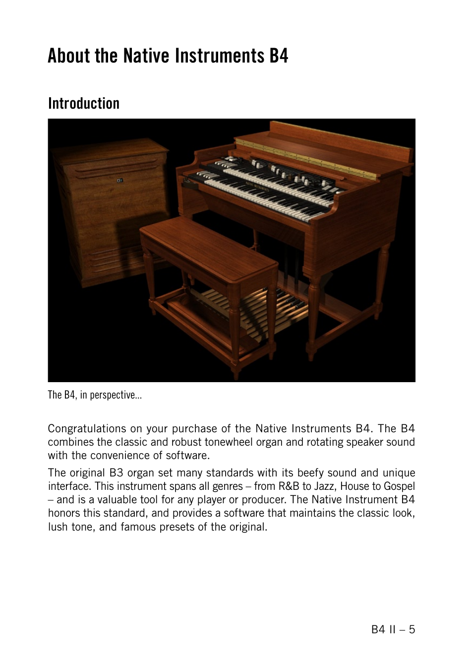 About the native instruments b4, Introduction | Native Instruments B4 II User Manual | Page 5 / 88