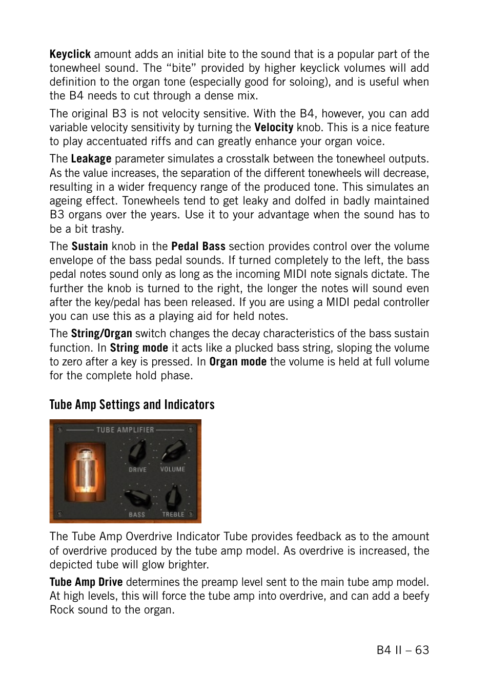Tube amp settings and indicators | Native Instruments B4 II User Manual | Page 63 / 88