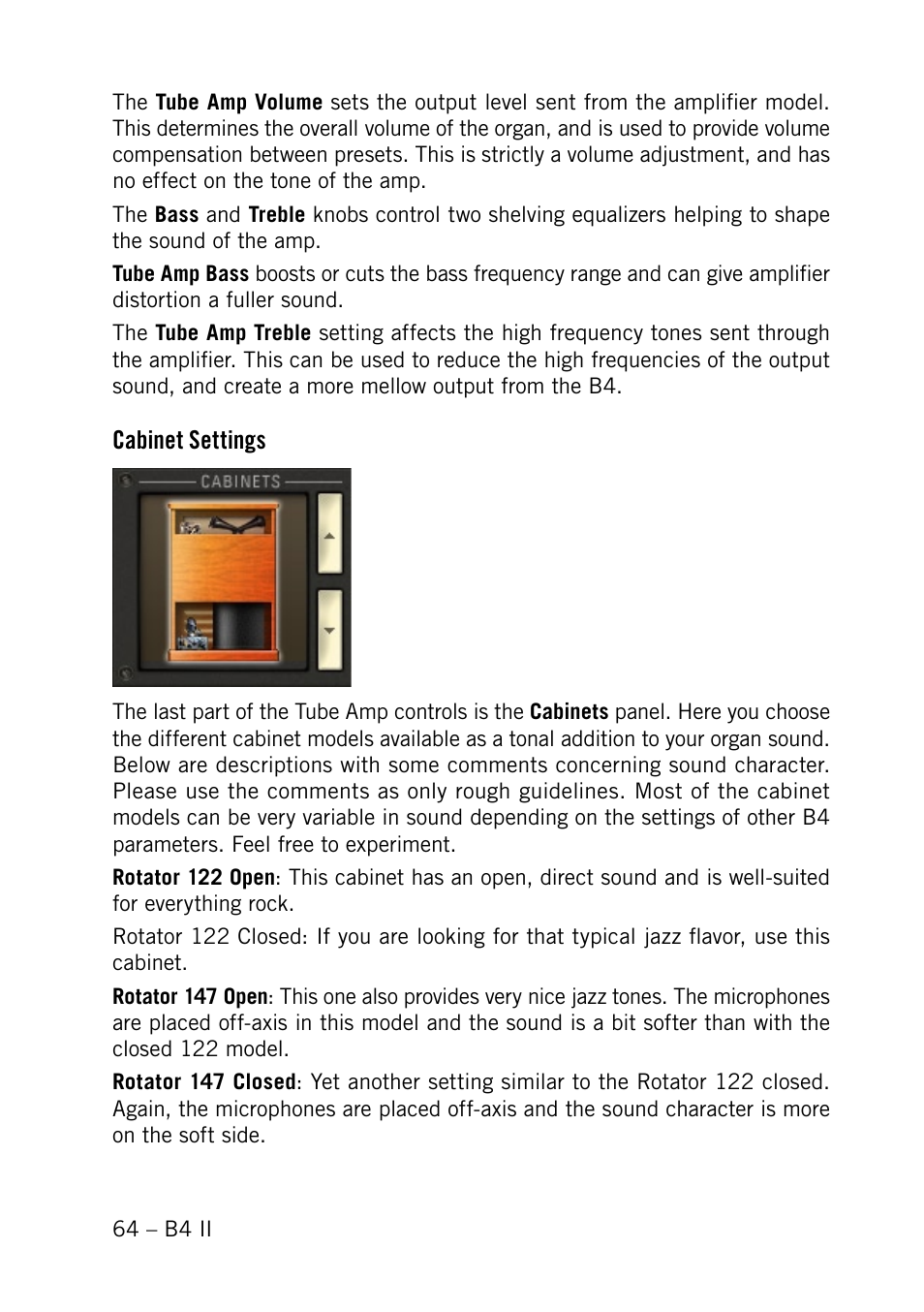 Cabinet settings | Native Instruments B4 II User Manual | Page 64 / 88