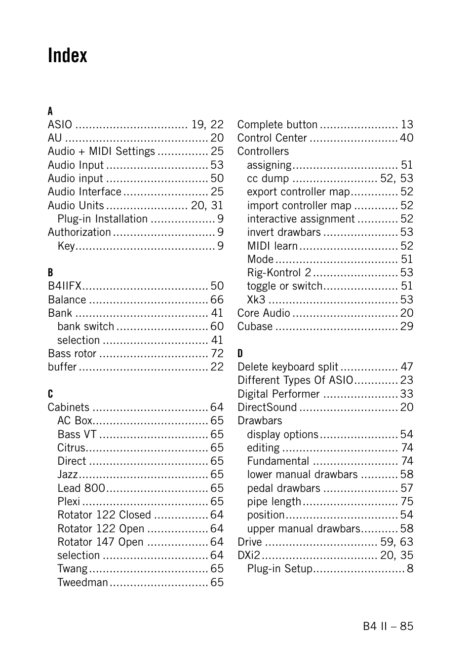 Index | Native Instruments B4 II User Manual | Page 85 / 88