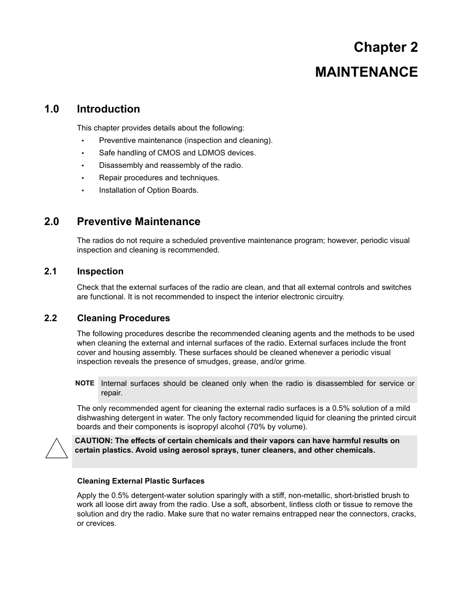 Chapter 2 maintenance, 0 introduction, 0 preventive maintenance | 1 inspection, 2 cleaning procedures | Nikon RADIUS CM200 User Manual | Page 15 / 70