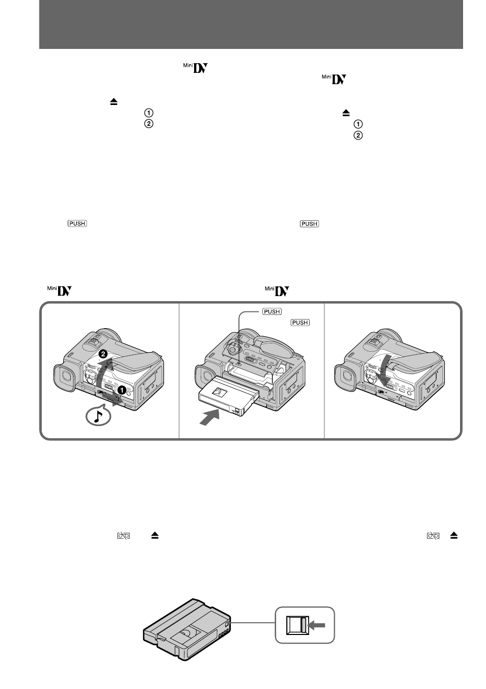 Inserting a cassette, Inserción de videocassettes | Nikon DCR-PC10 User Manual | Page 12 / 124