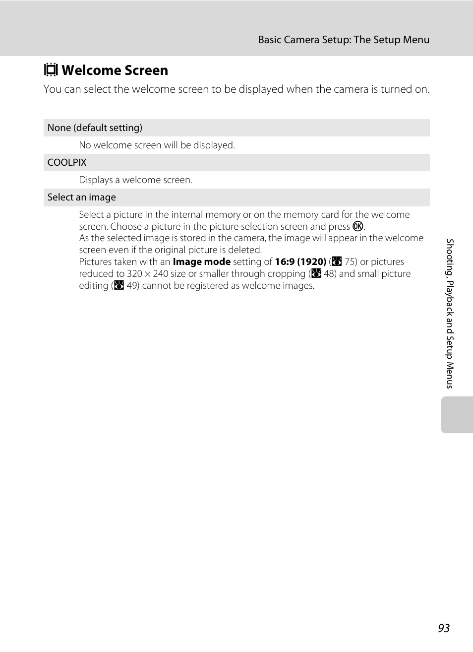 Welcome screen, C welcome screen, A 93) | A 93 | Nikon CoolPix S202 User Manual | Page 105 / 144