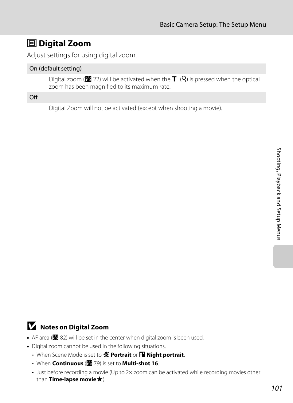 Digital zoom, U digital zoom, A 101 | Nikon CoolPix S202 User Manual | Page 113 / 144