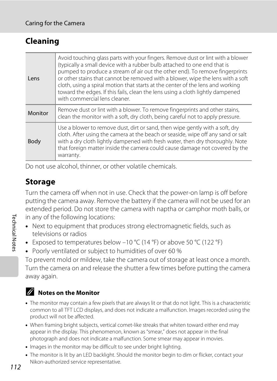 Cleaning, Storage, Cleaning storage | Nikon CoolPix S202 User Manual | Page 124 / 144