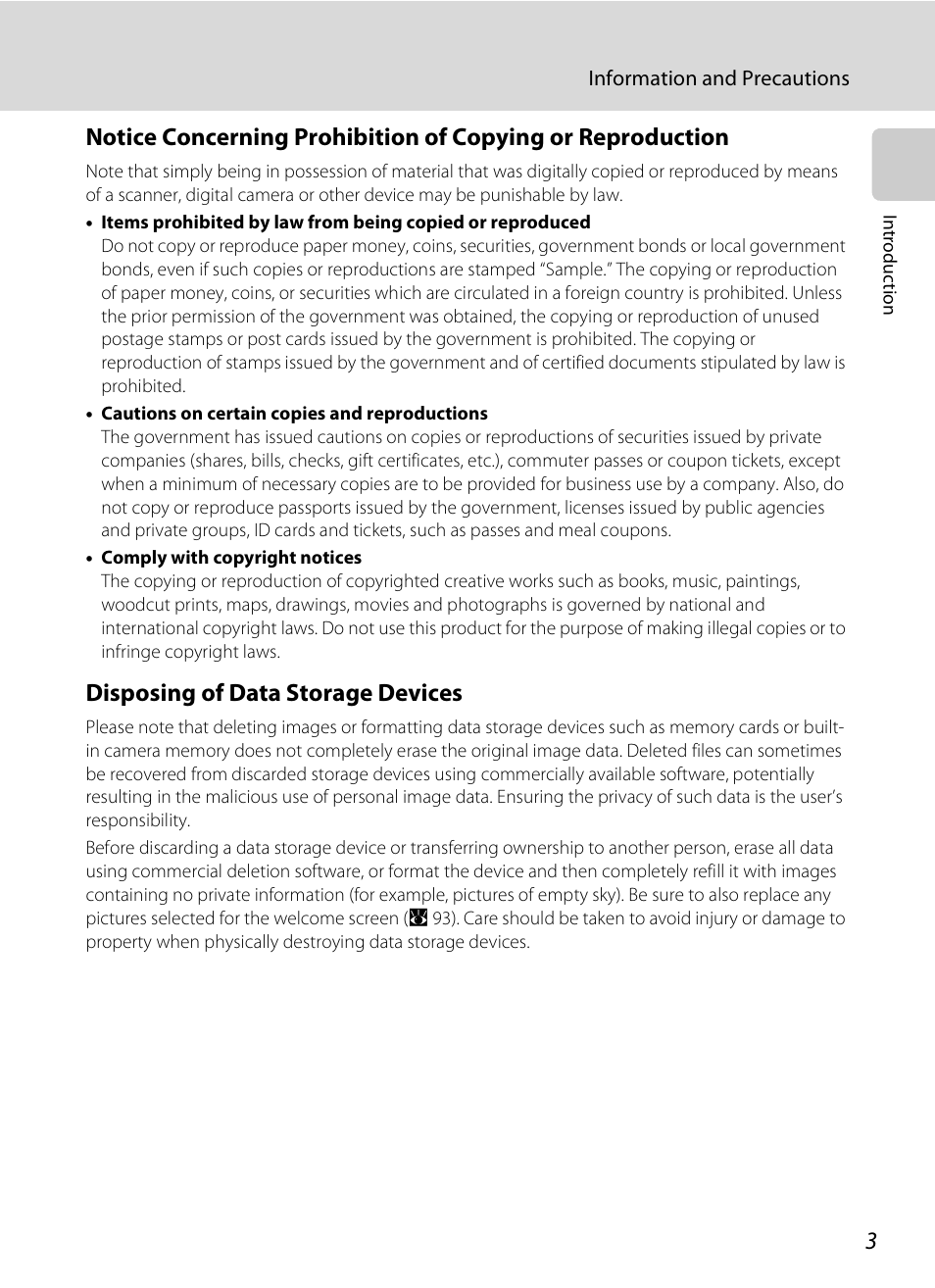 Disposing of data storage devices | Nikon CoolPix S202 User Manual | Page 15 / 144