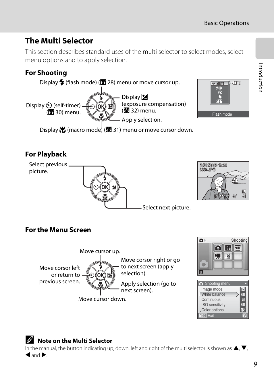 The multi selector, For shooting for playback for the menu screen | Nikon CoolPix S202 User Manual | Page 21 / 144