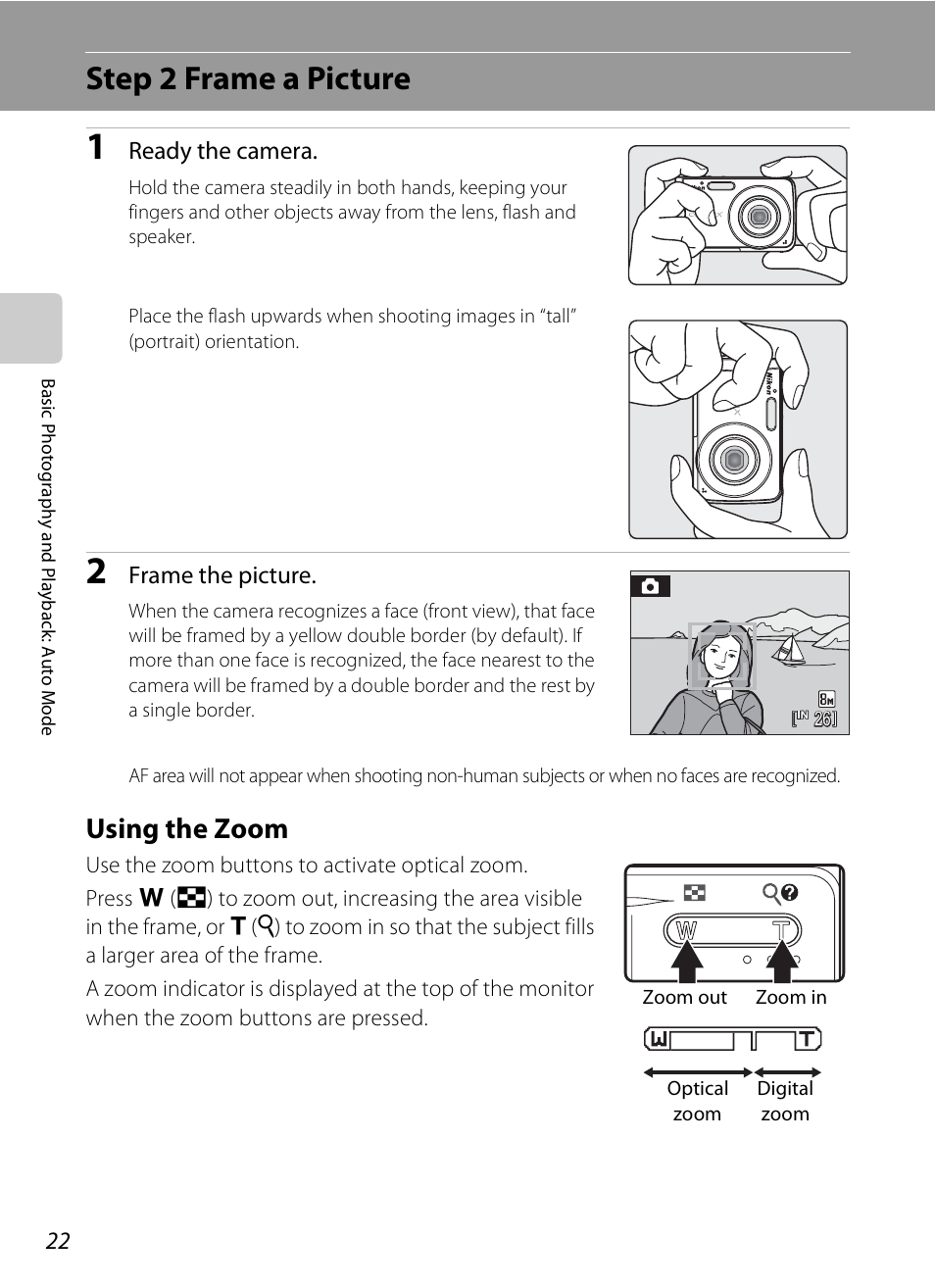 Step 2 frame a picture, Using the zoom | Nikon CoolPix S202 User Manual | Page 34 / 144