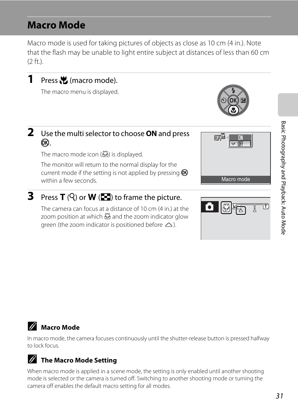 Macro mode, A 31), A 31) an | Nikon CoolPix S202 User Manual | Page 43 / 144