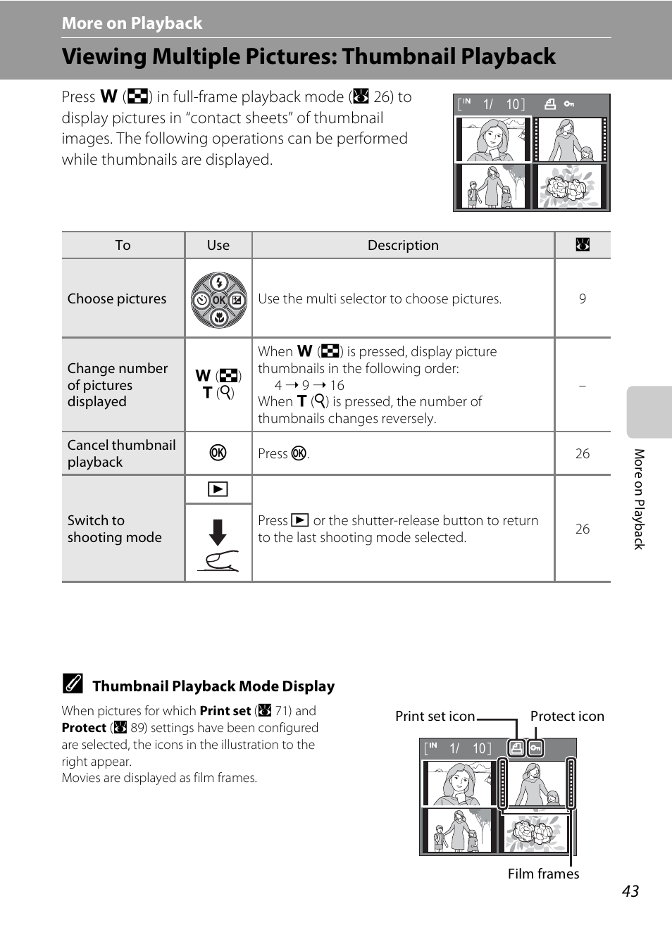 More on playback, Viewing multiple pictures: thumbnail playback, C more on playback | Nikon CoolPix S202 User Manual | Page 55 / 144