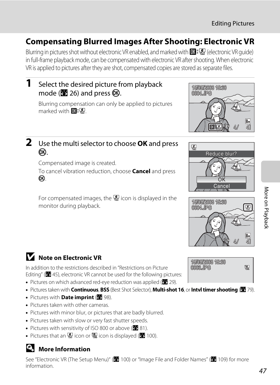 A 47, A 47), Use the multi selector to choose ok and press k | Nikon CoolPix S202 User Manual | Page 59 / 144