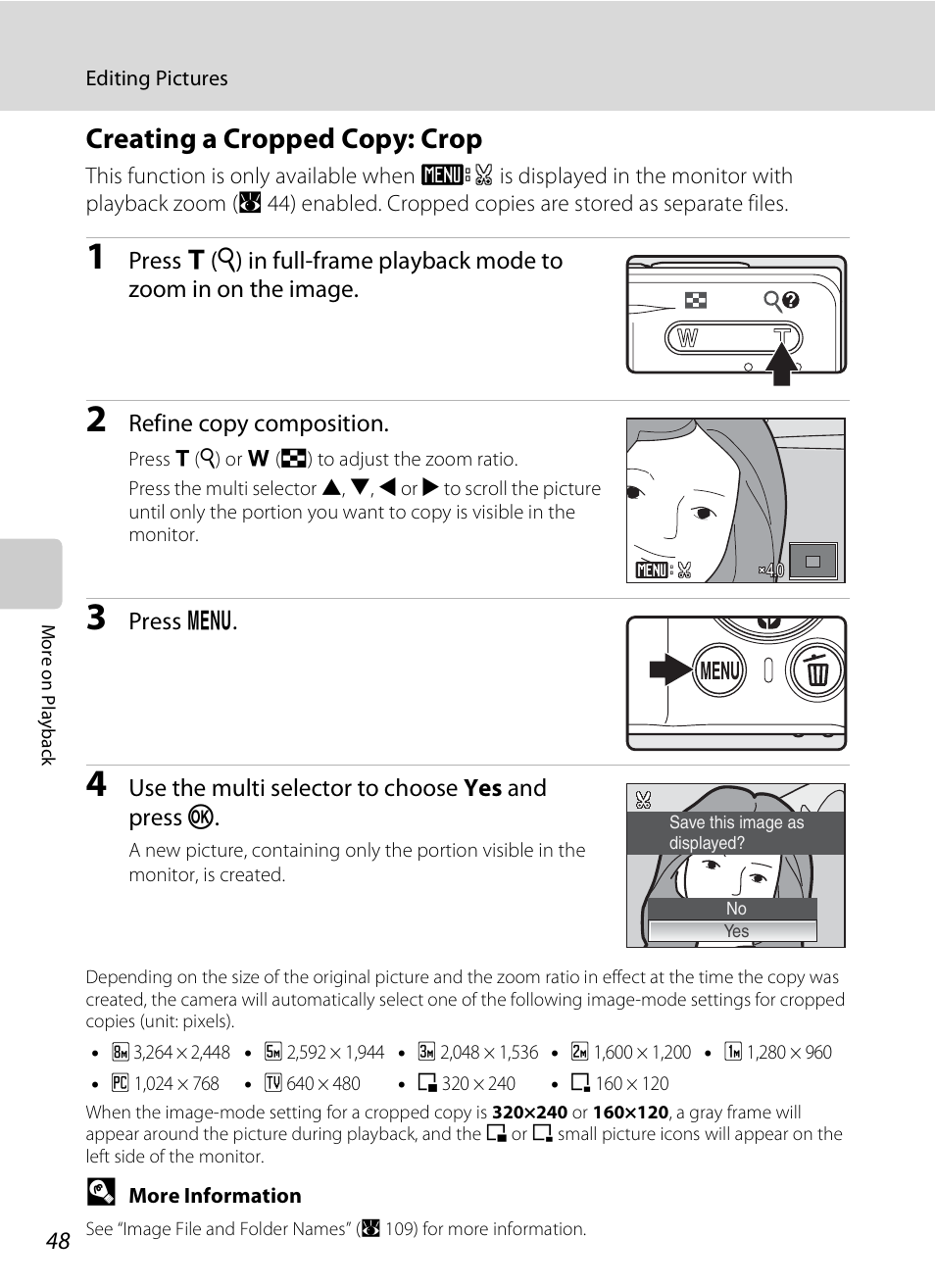 Creating a cropped copy: crop, A 48) | Nikon CoolPix S202 User Manual | Page 60 / 144
