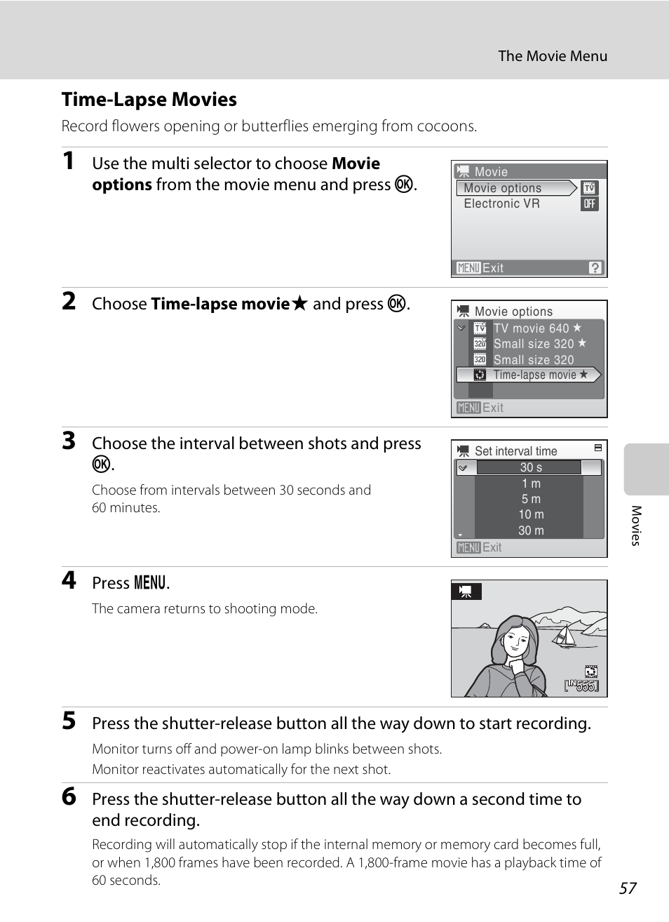 Time-lapse movies, A 57) | Nikon CoolPix S202 User Manual | Page 69 / 144