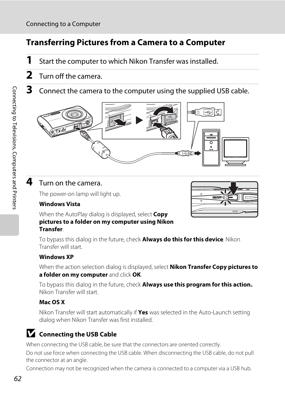 Transferring pictures from a camera to a computer | Nikon CoolPix S202 User Manual | Page 74 / 144