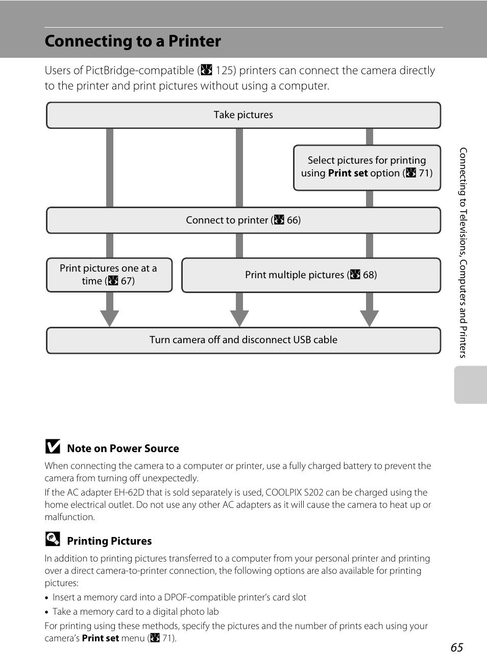 Connecting to a printer | Nikon CoolPix S202 User Manual | Page 77 / 144