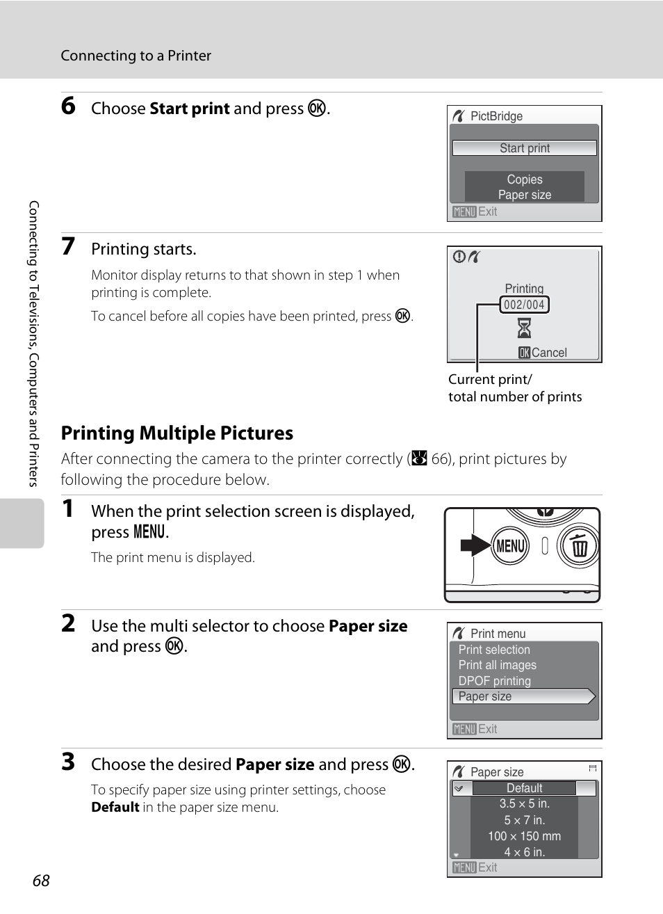 Printing multiple pictures, A 68) | Nikon CoolPix S202 User Manual | Page 80 / 144