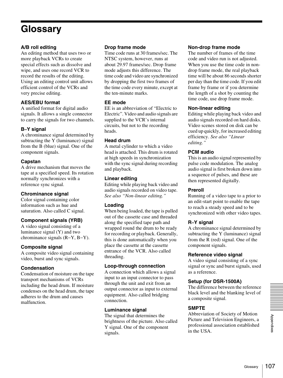 Glossary | Nikon DSR-1500AP User Manual | Page 107 / 112