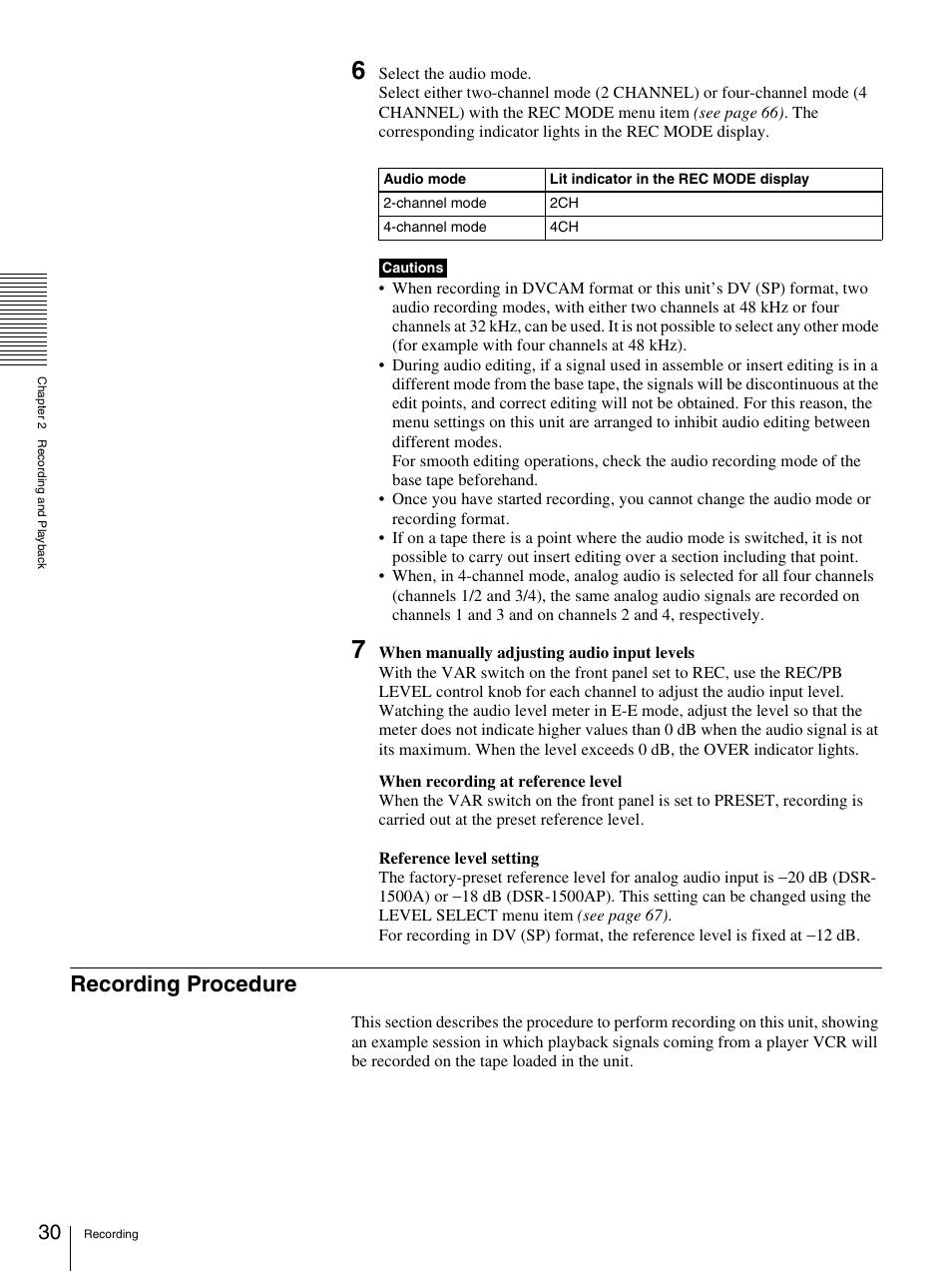 Recording procedure | Nikon DSR-1500AP User Manual | Page 30 / 112