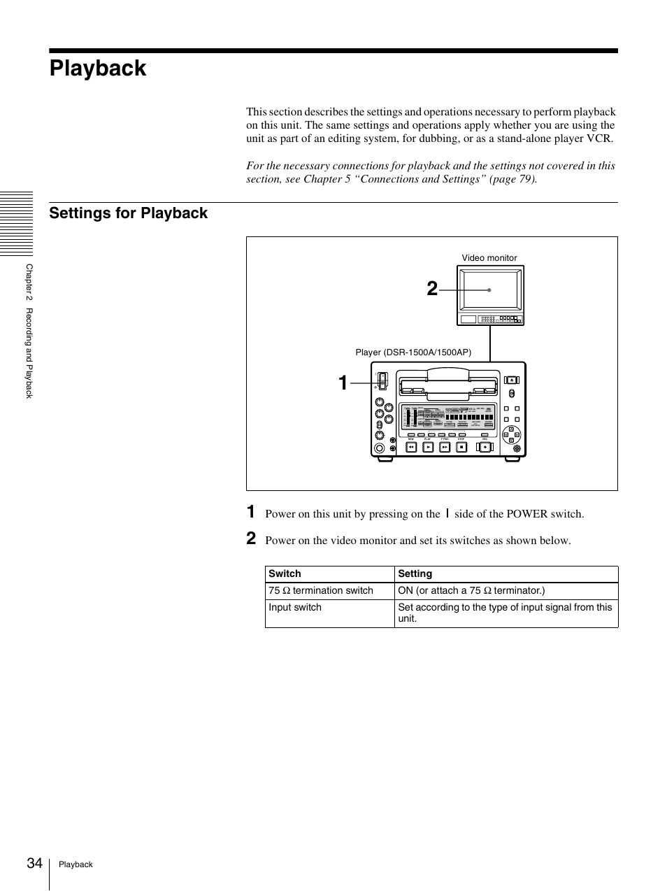 Playback, Settings for playback | Nikon DSR-1500AP User Manual | Page 34 / 112