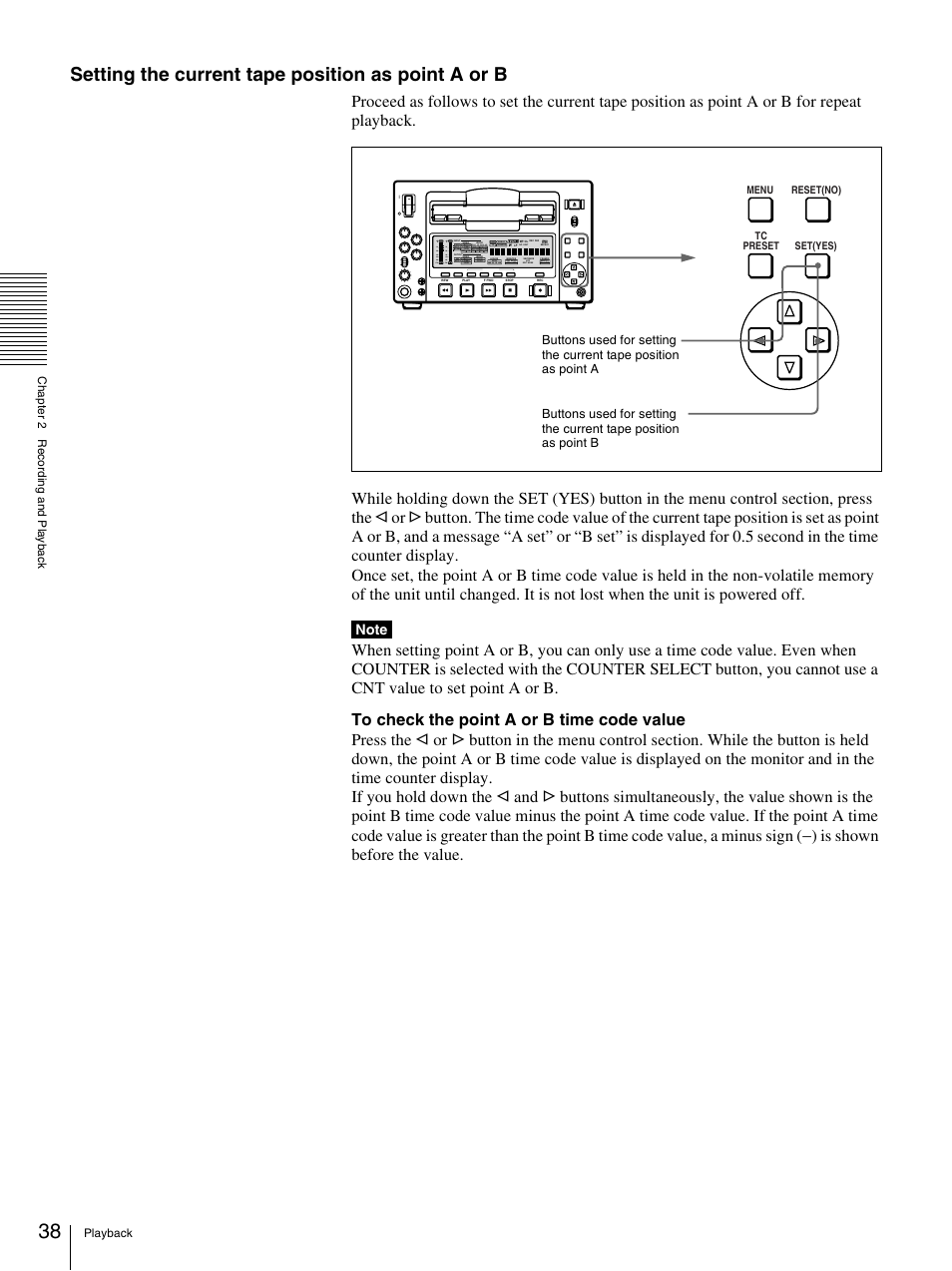 Setting the current tape position as point a or b | Nikon DSR-1500AP User Manual | Page 38 / 112