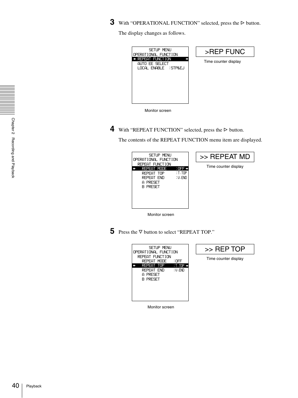 Rep func, Repeat md, Rep top | Nikon DSR-1500AP User Manual | Page 40 / 112