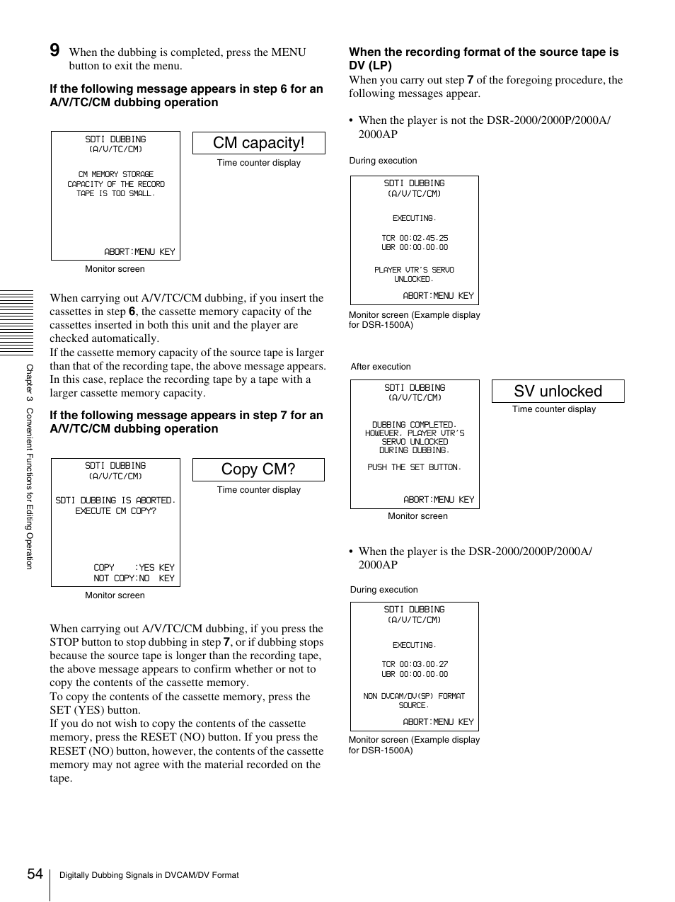 Cm capacity, Copy cm, Sv unlocked | Nikon DSR-1500AP User Manual | Page 54 / 112