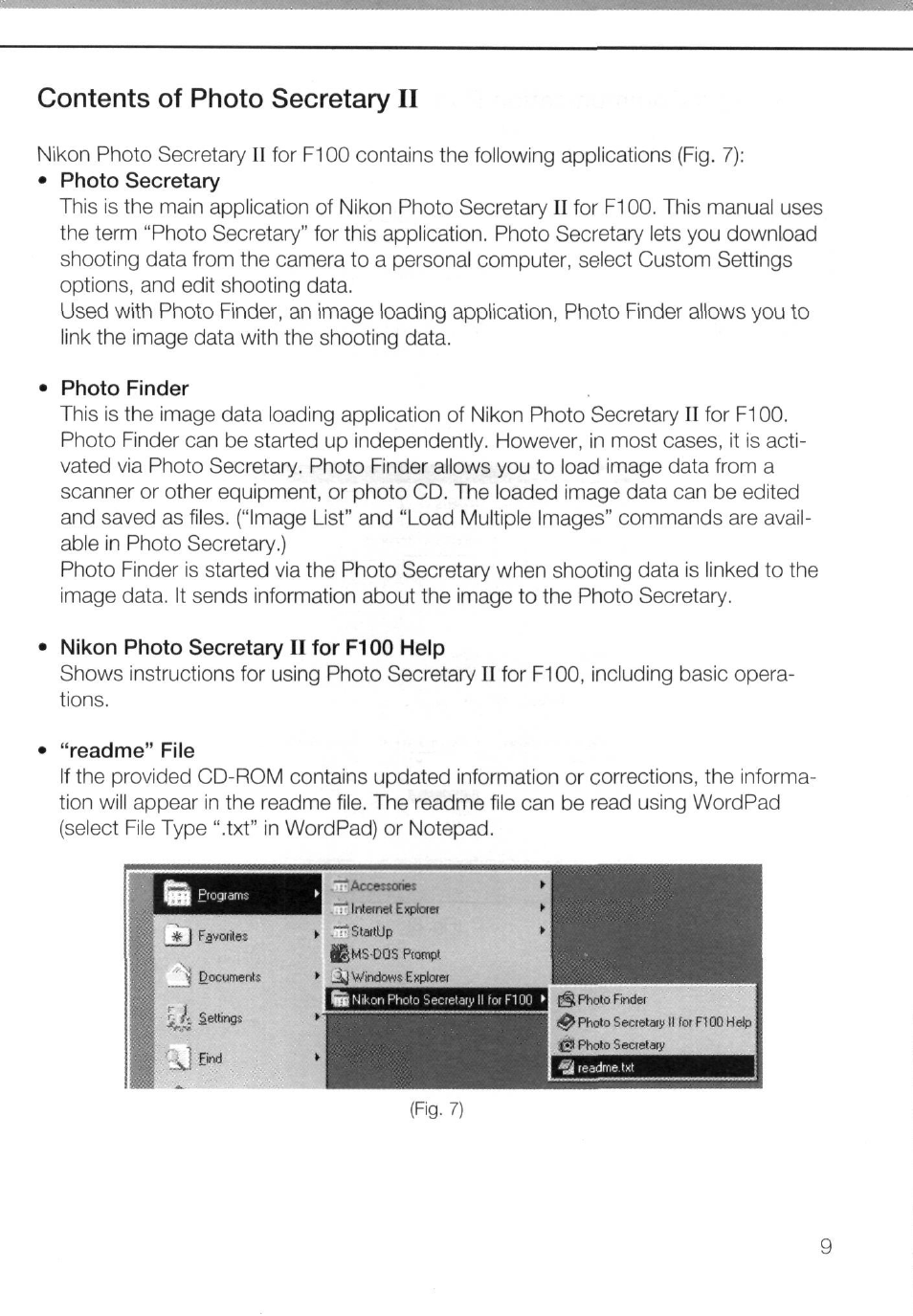 Contents of photo secretary ii, Photo finder, Nikon photo secretary ii for fi 00 help | Readme” file | Nikon AC-2WE User Manual | Page 22 / 65