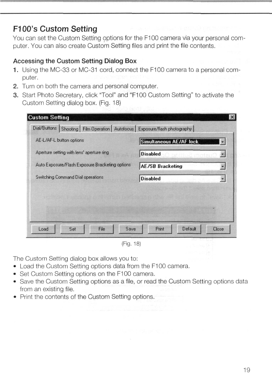 Fido’s custom setting, Accessing the custom setting dialog box | Nikon AC-2WE User Manual | Page 32 / 65