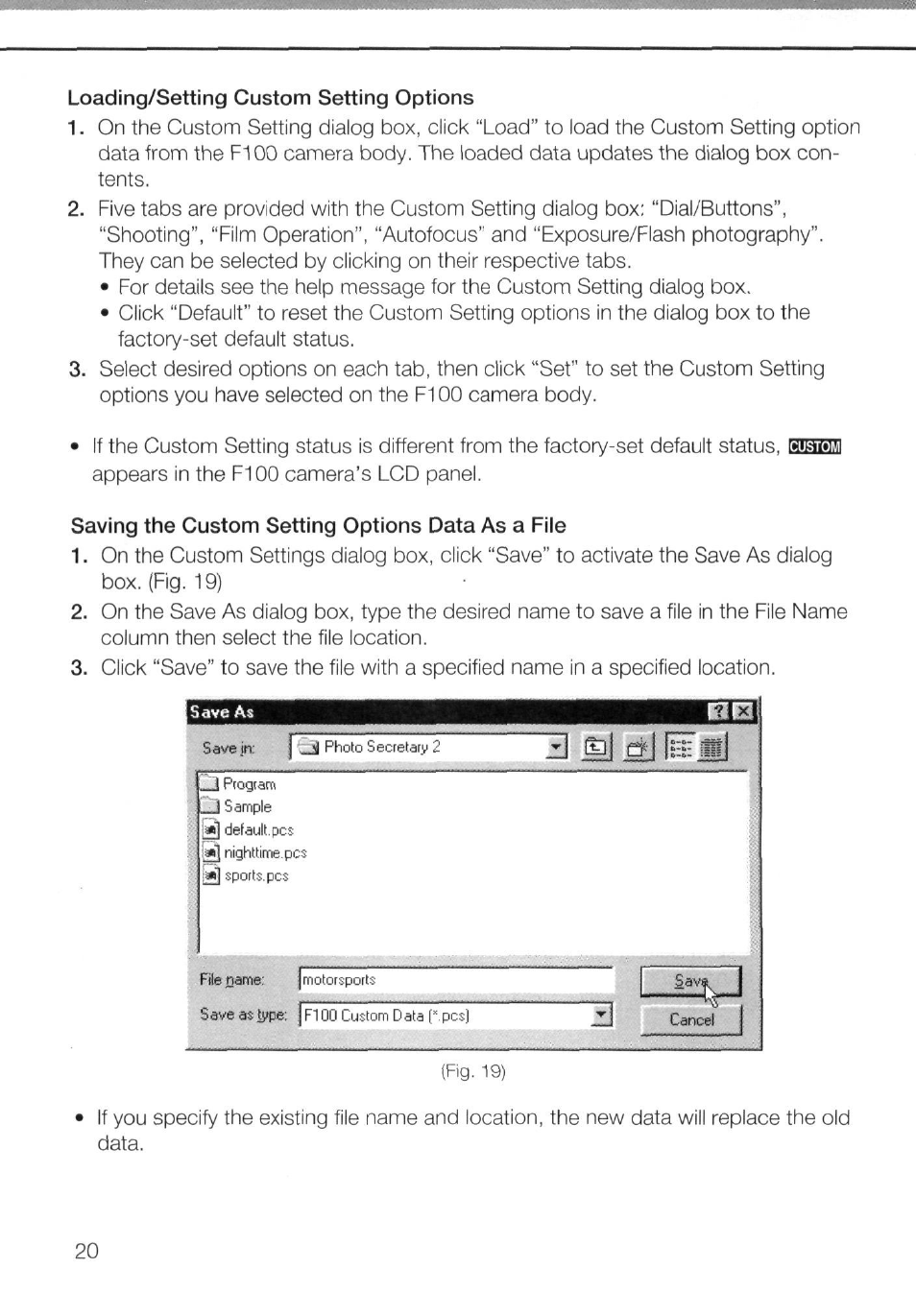 Loading/setting custom setting options, Saving the custom setting options data as a file | Nikon AC-2WE User Manual | Page 33 / 65