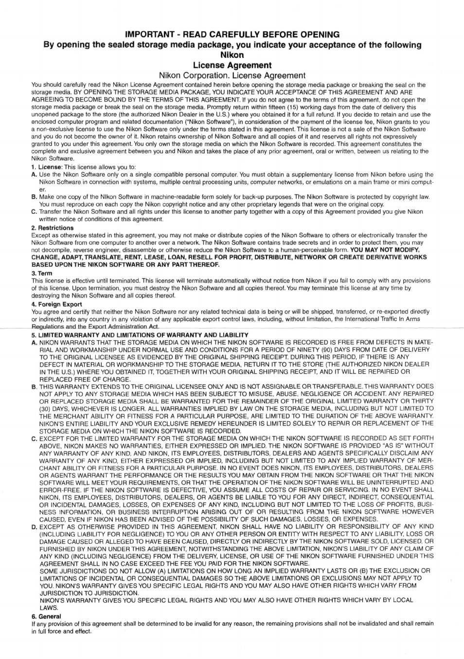 Nikon, License agreement, Nikon corporation. license agreement | Nikon AC-2WE User Manual | Page 4 / 65