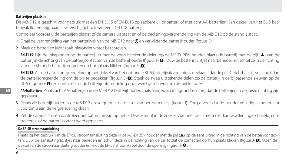 Batterijen plaatsen | Nikon Multi-Power Battery Pack MB-D12 User Manual | Page 100 / 244