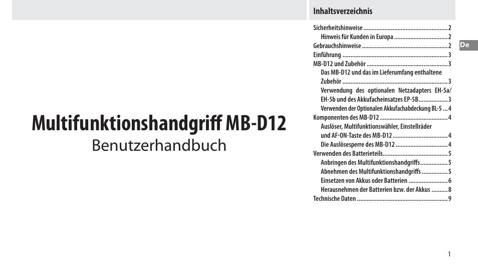 Nikon Multi-Power Battery Pack MB-D12 User Manual | Page 15 / 244
