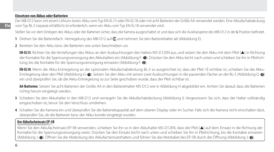 Einsetzen von akkus oder batterien | Nikon Multi-Power Battery Pack MB-D12 User Manual | Page 20 / 244