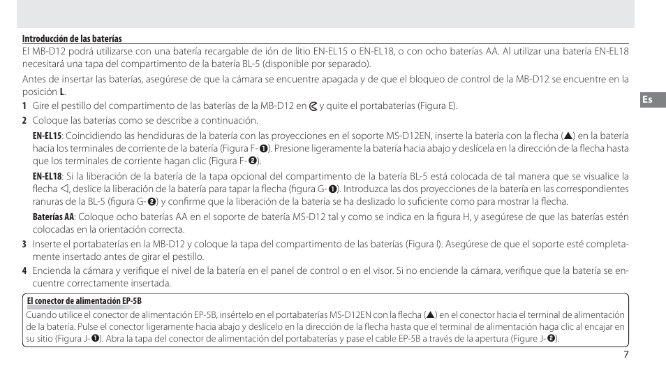 Introducción de las baterías | Nikon Multi-Power Battery Pack MB-D12 User Manual | Page 41 / 244